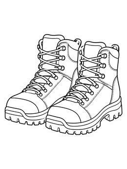 A pair of rugged laced boots in a mountain coloring page.
