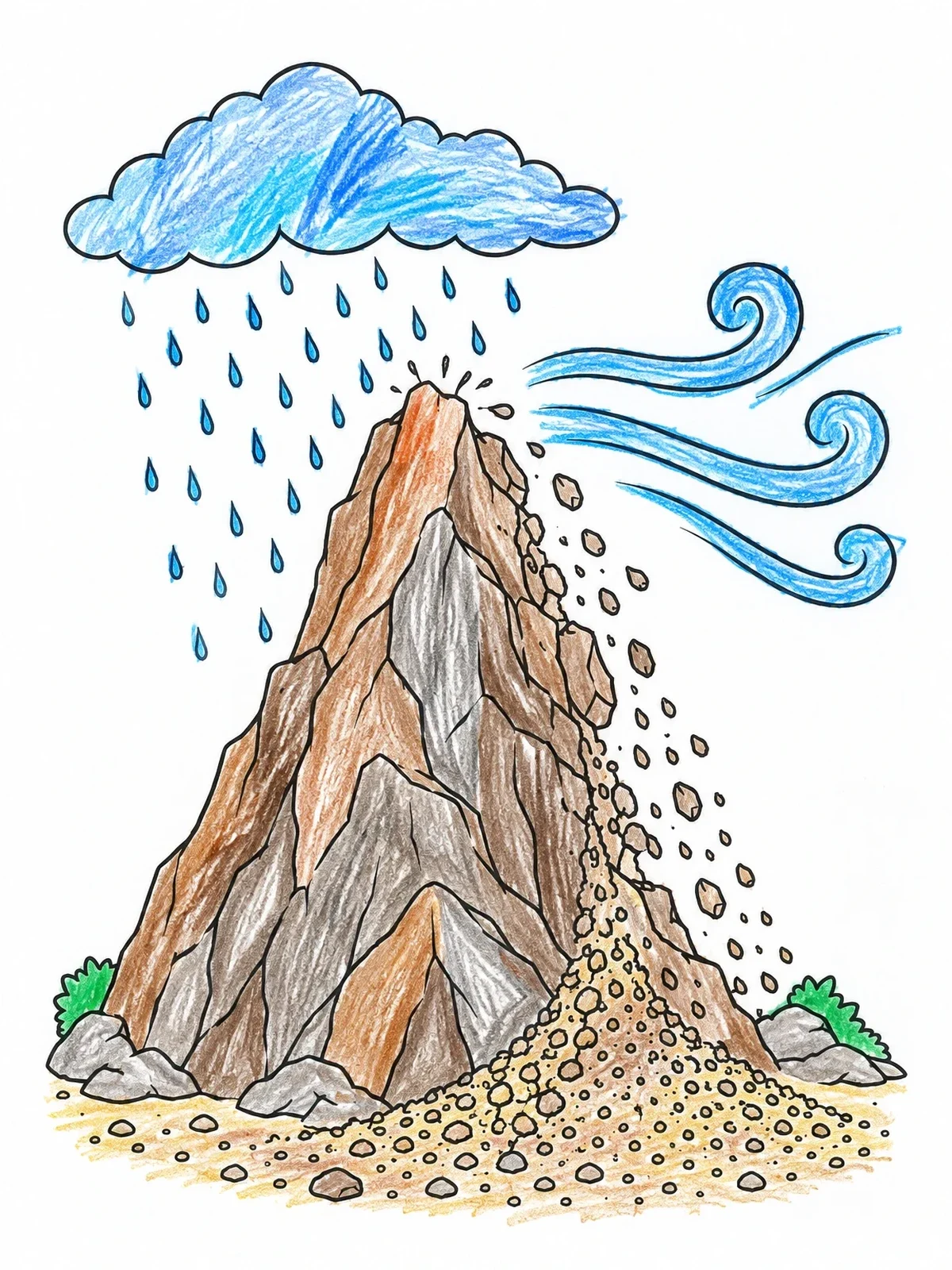 Colored example of the Mountain Weathering And Rock Erosion coloring page