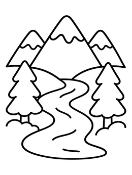Free printable Winding River And Snowy Peaks coloring page