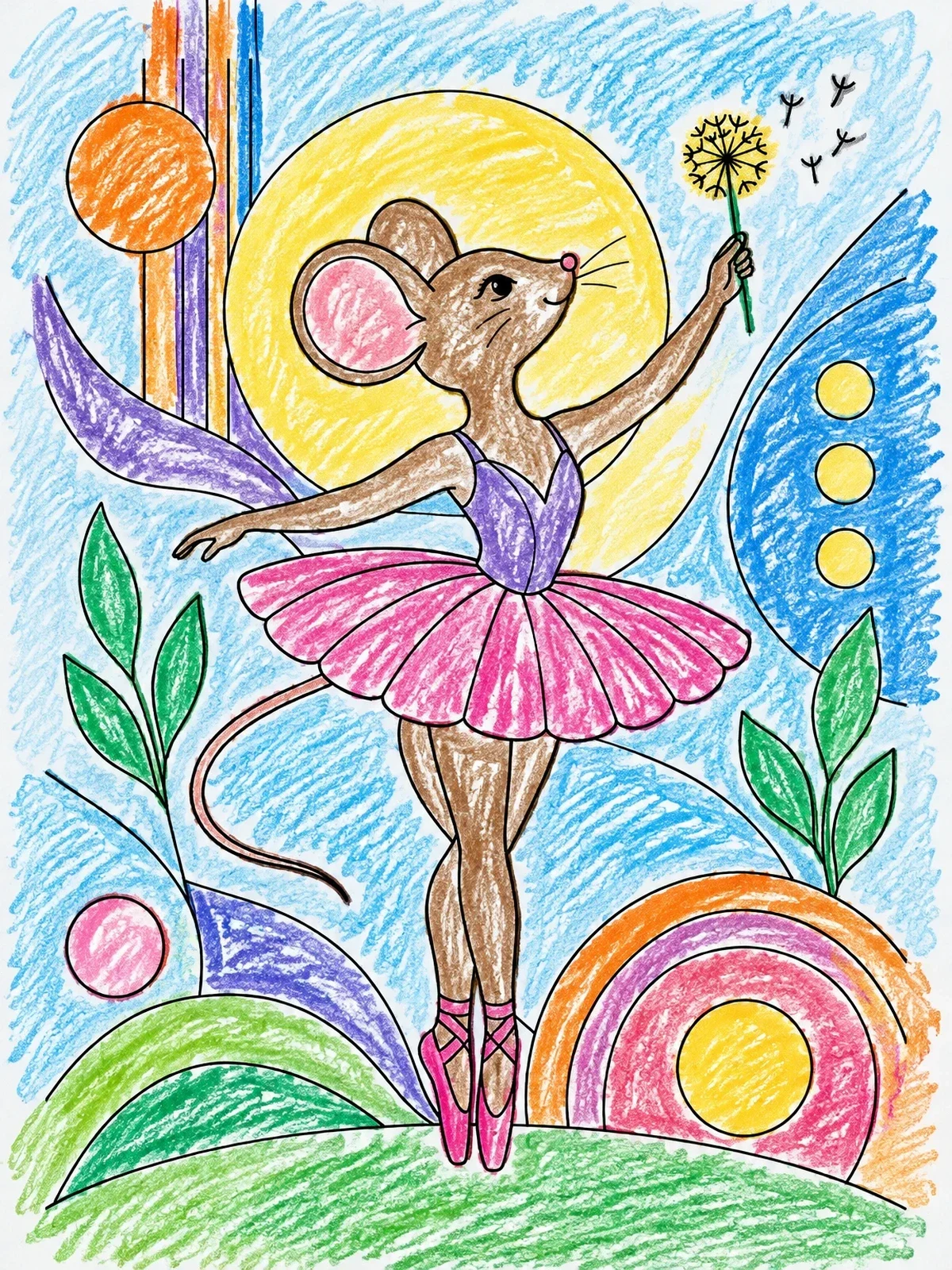Colored example of the Mouse Ballerina With Dandelion Wand coloring page