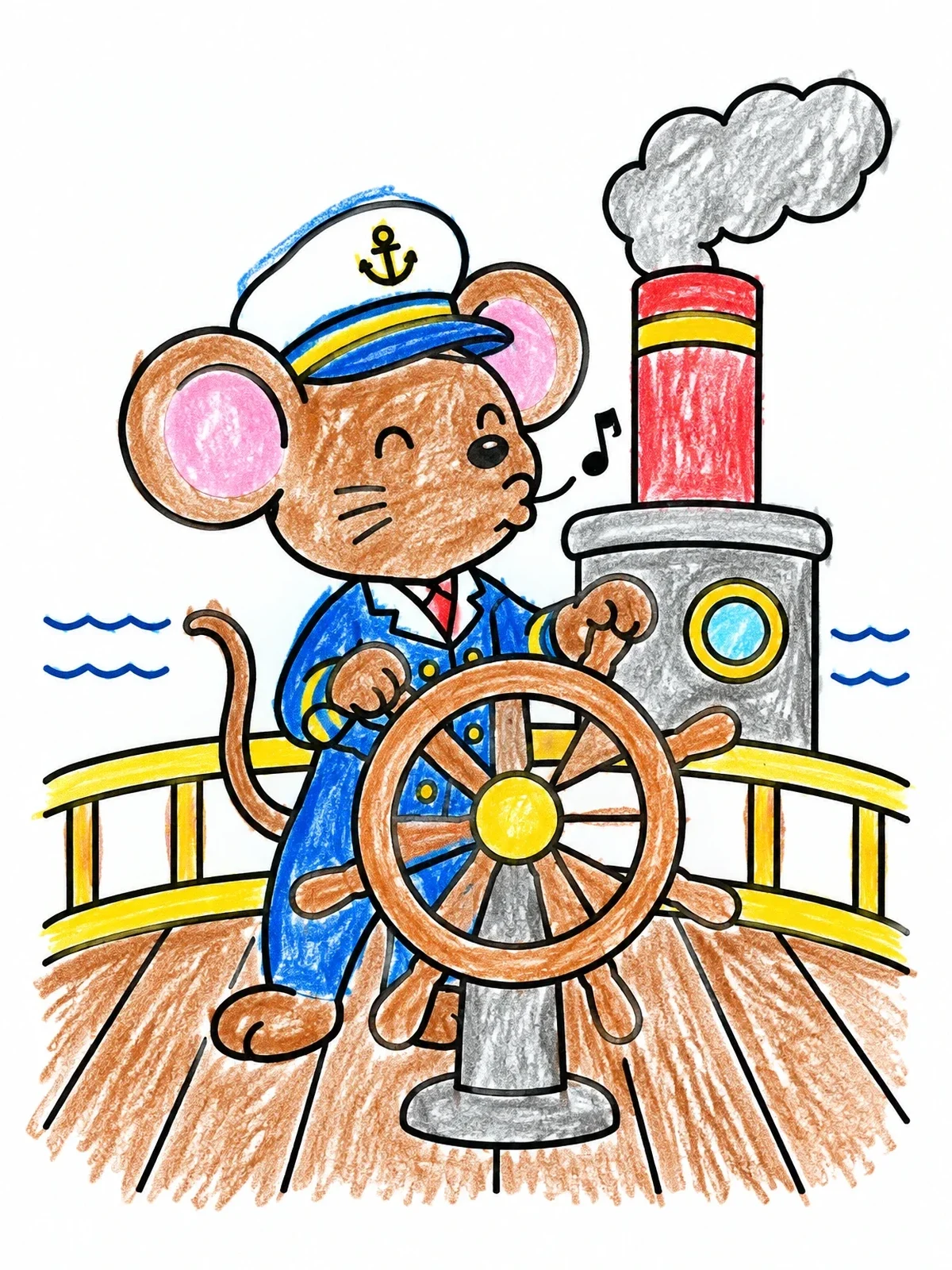 Colored example of the Mouse Captain On Steamboat Deck coloring page