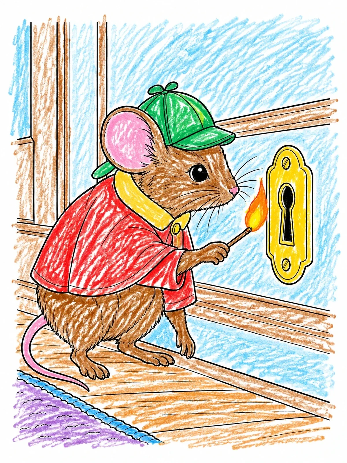 Colored example of the Mouse Detective Inspecting A Keyhole coloring page