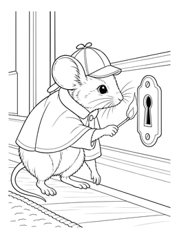 Free printable Mouse Detective Inspecting A Keyhole coloring page