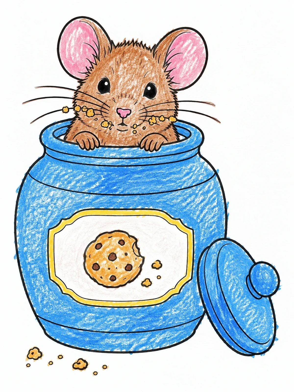 Colored example of the Cute Mouse Inside Cookie Jar coloring page