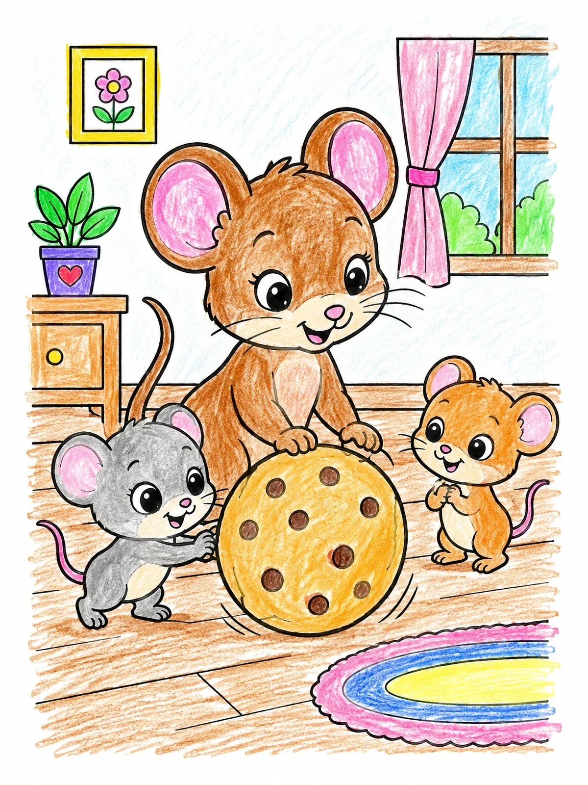 Colored example of the Mice Rolling A Big Cookie coloring page