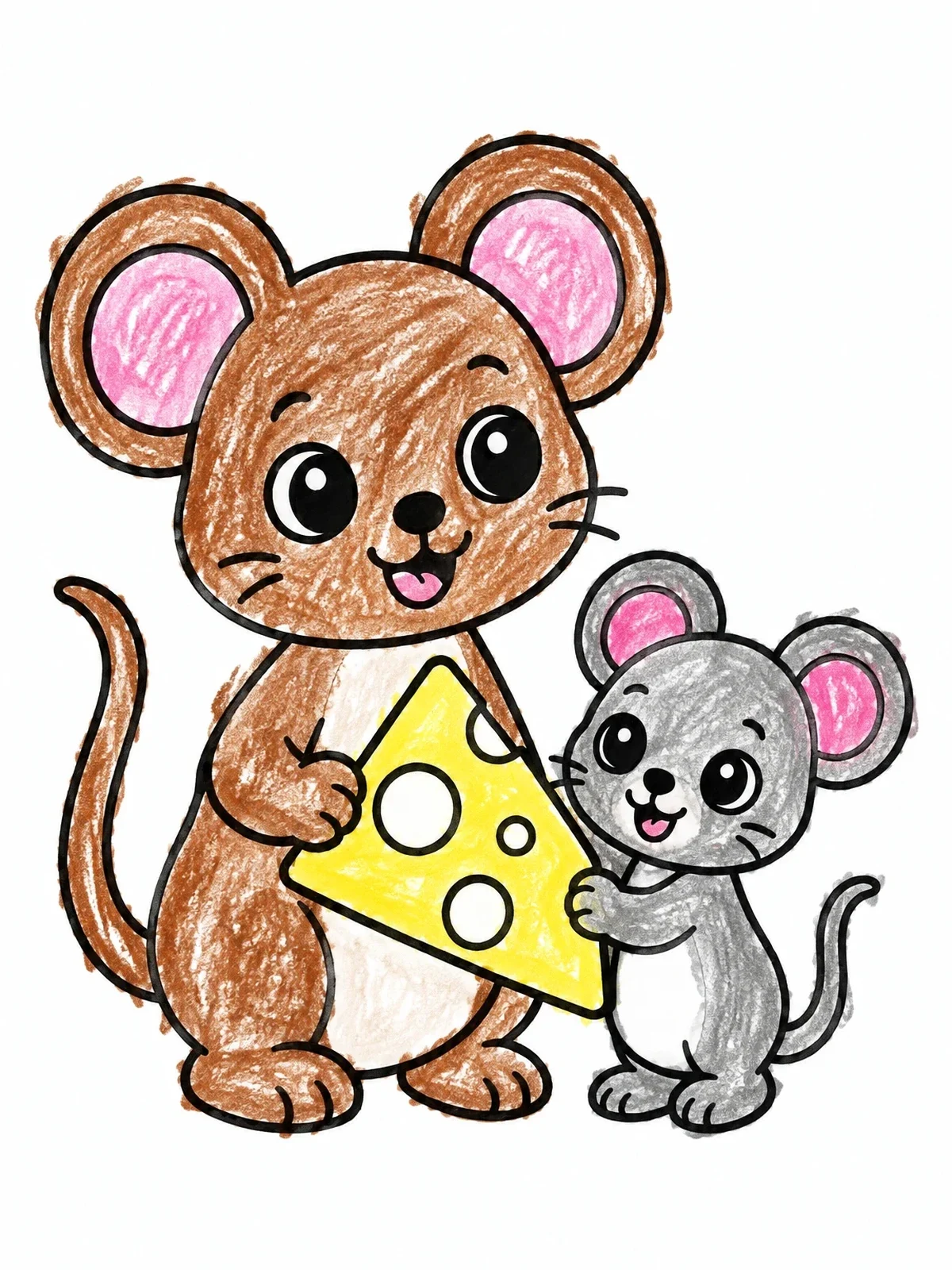Colored example of the Two Happy Mice Sharing Cheese coloring page