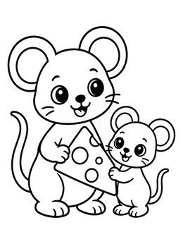 Free printable Two Happy Mice Sharing Cheese coloring page