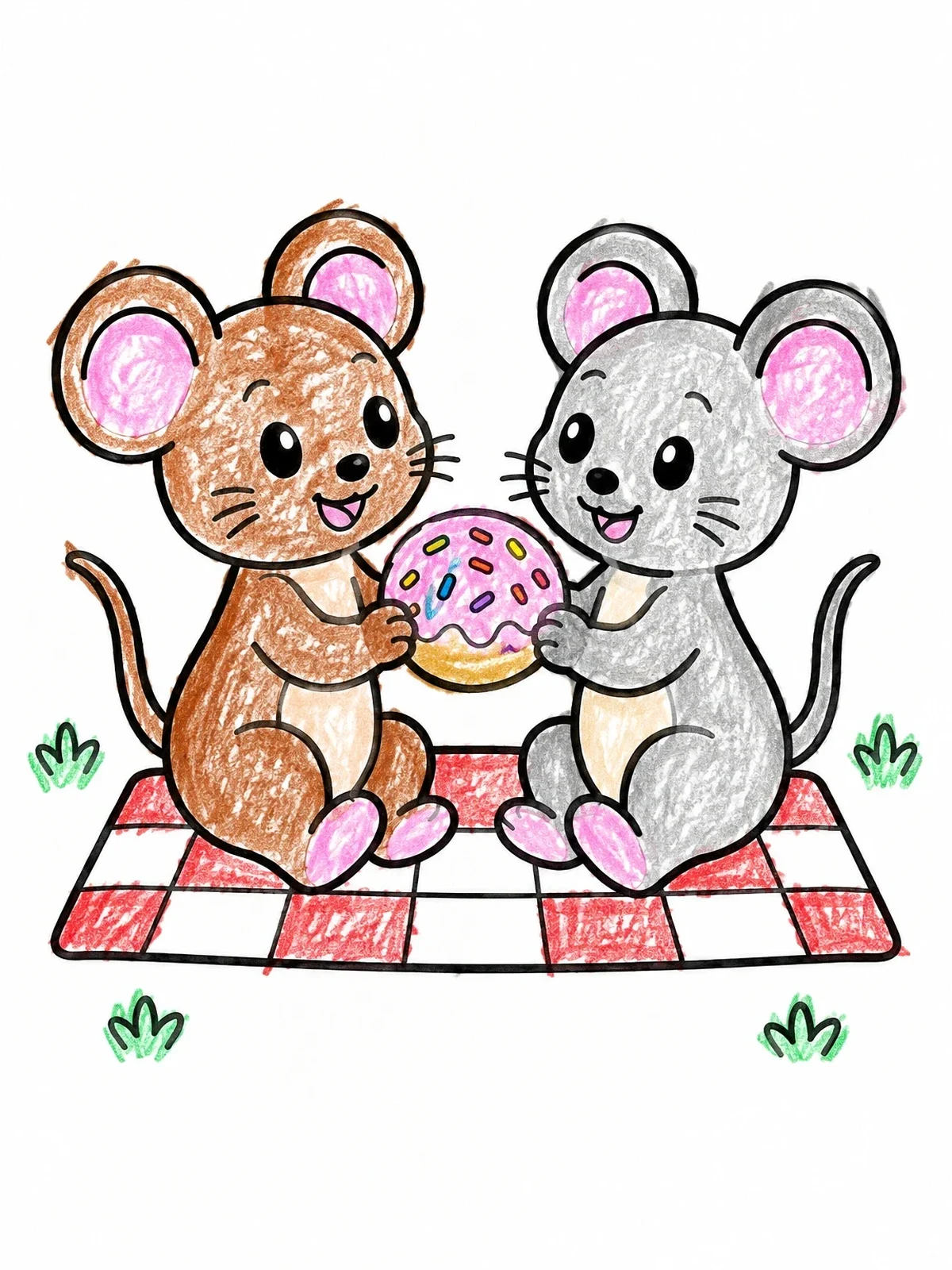 Colored example of the Two Mice Sharing A Treat coloring page