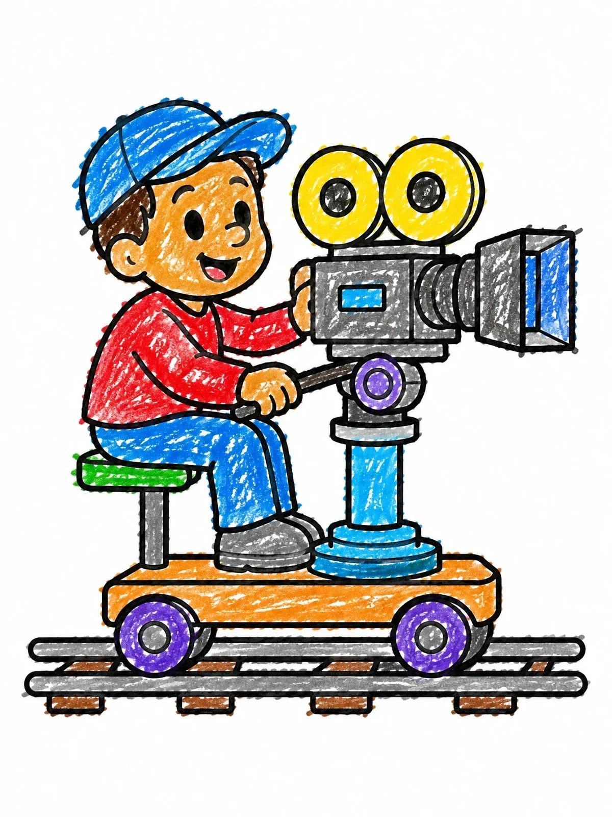 Colored example of the Movie Camera Operator On Dolly coloring page