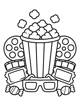 Free printable Movie Night Popcorn And Snacks coloring page