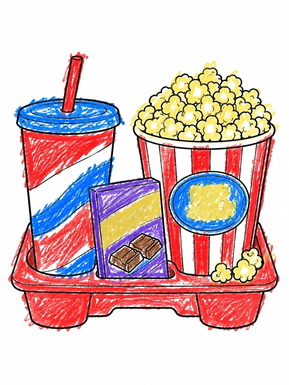 Colored example of the Movie Snack Tray With Popcorn And Soda coloring page