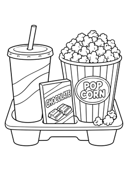 Free printable Movie Snack Tray With Popcorn And Soda coloring page
