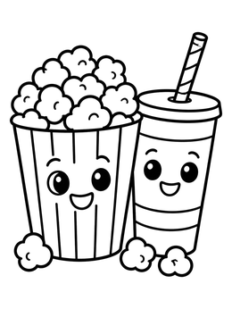 Free printable Cute Popcorn And Soda Friends coloring page