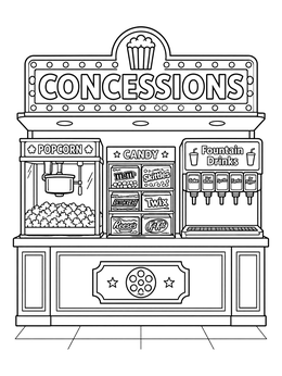 Free printable Movie Theatre Concession Stand coloring page