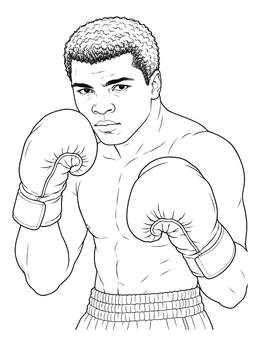 Boxing legend in classic stance featured in this detailed muhammad ali coloring page.