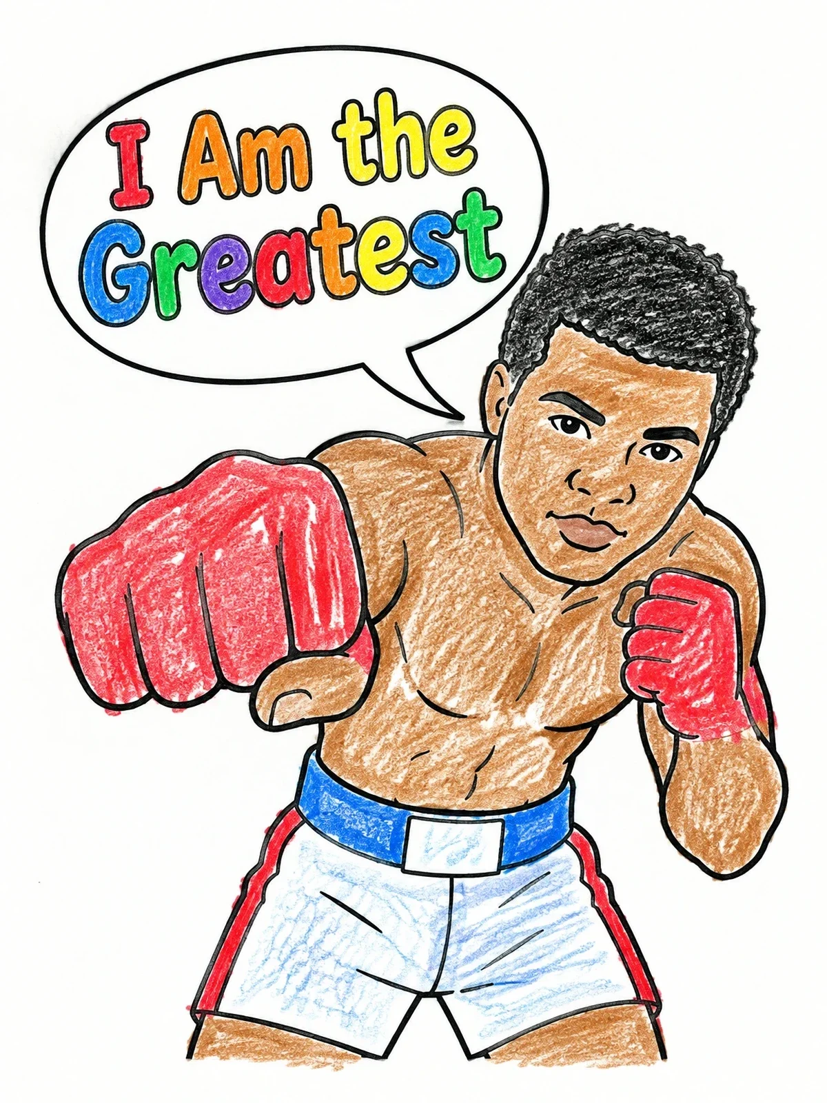 Colored example of the Muhammad Ali Boxing Stance coloring page