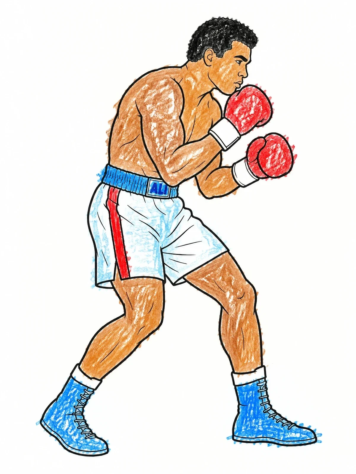 Colored example of the Muhammad Ali Boxing Stance coloring page