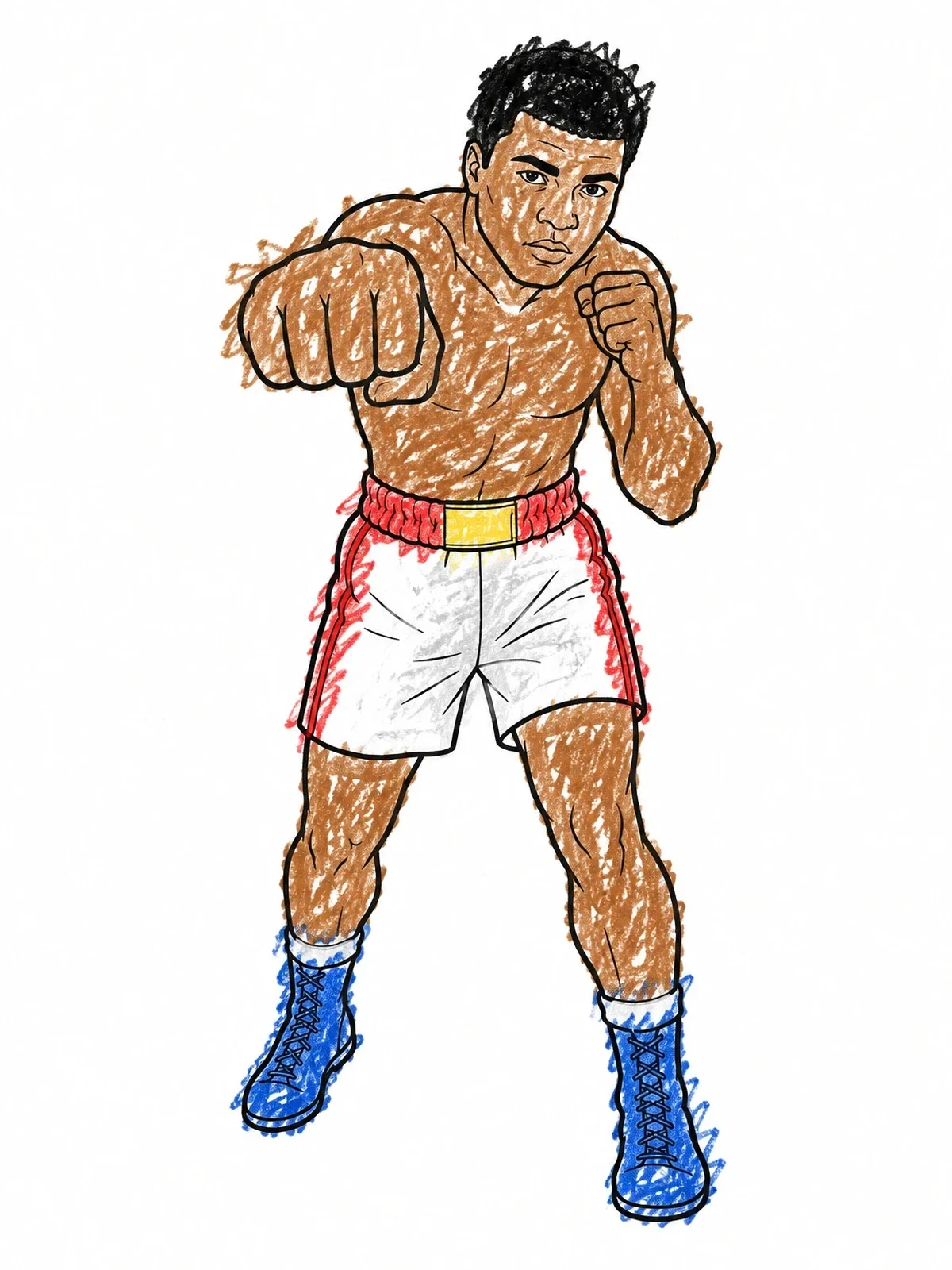 Colored example of the Muhammad Ali Boxing Stance coloring page
