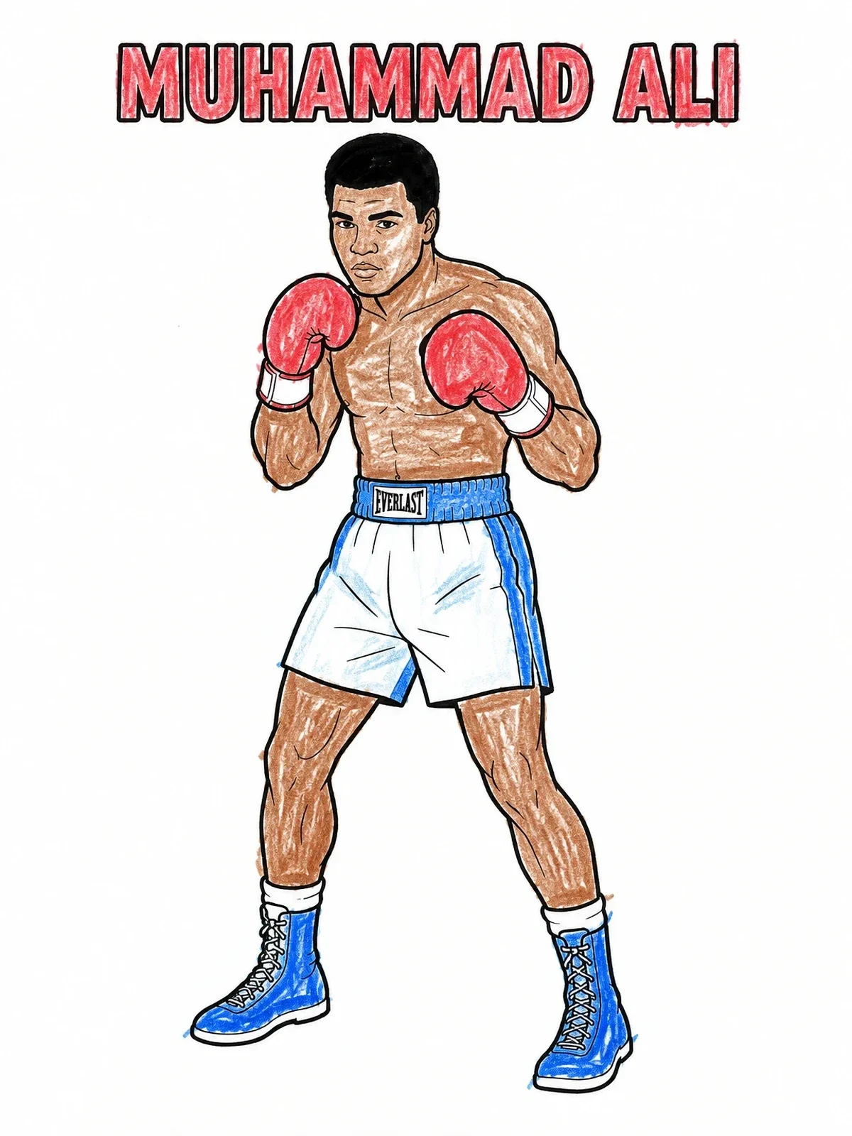 Colored example of the Muhammad Ali In Boxing Stance coloring page
