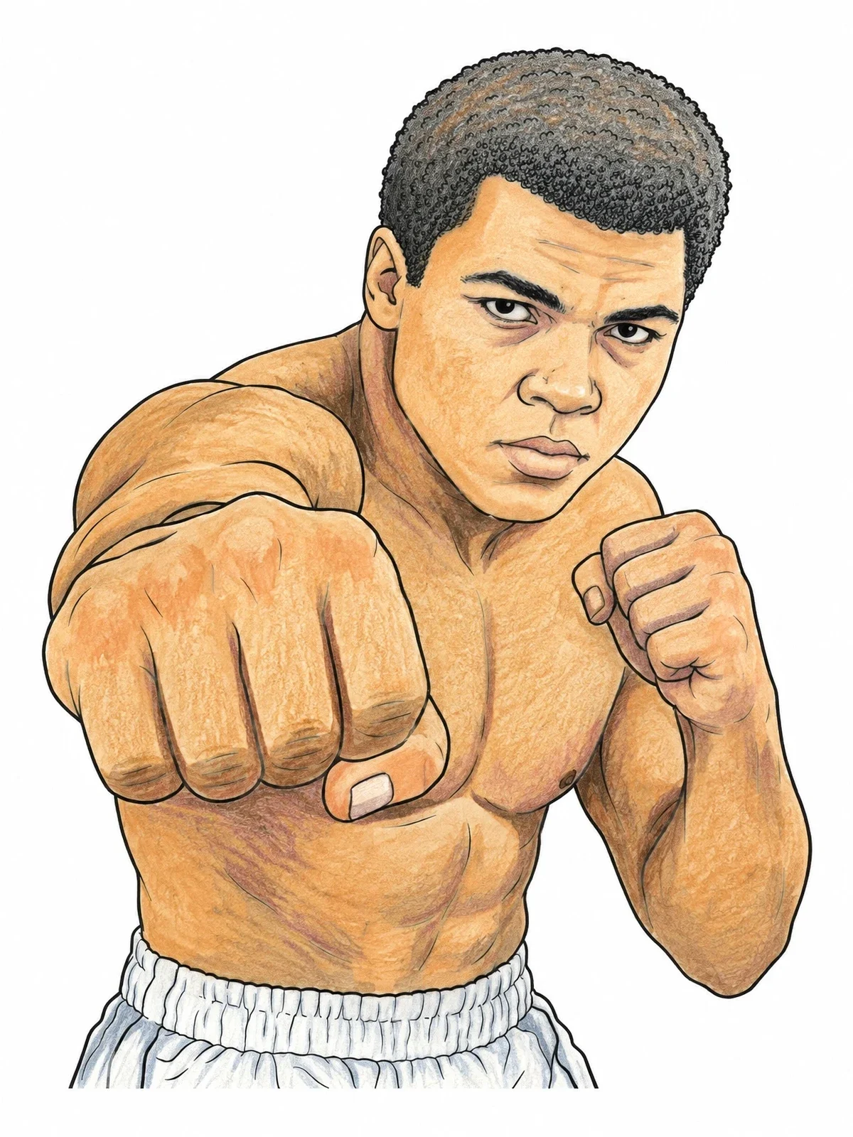 Colored example of the Muhammad Ali Boxing Stance Portrait coloring page