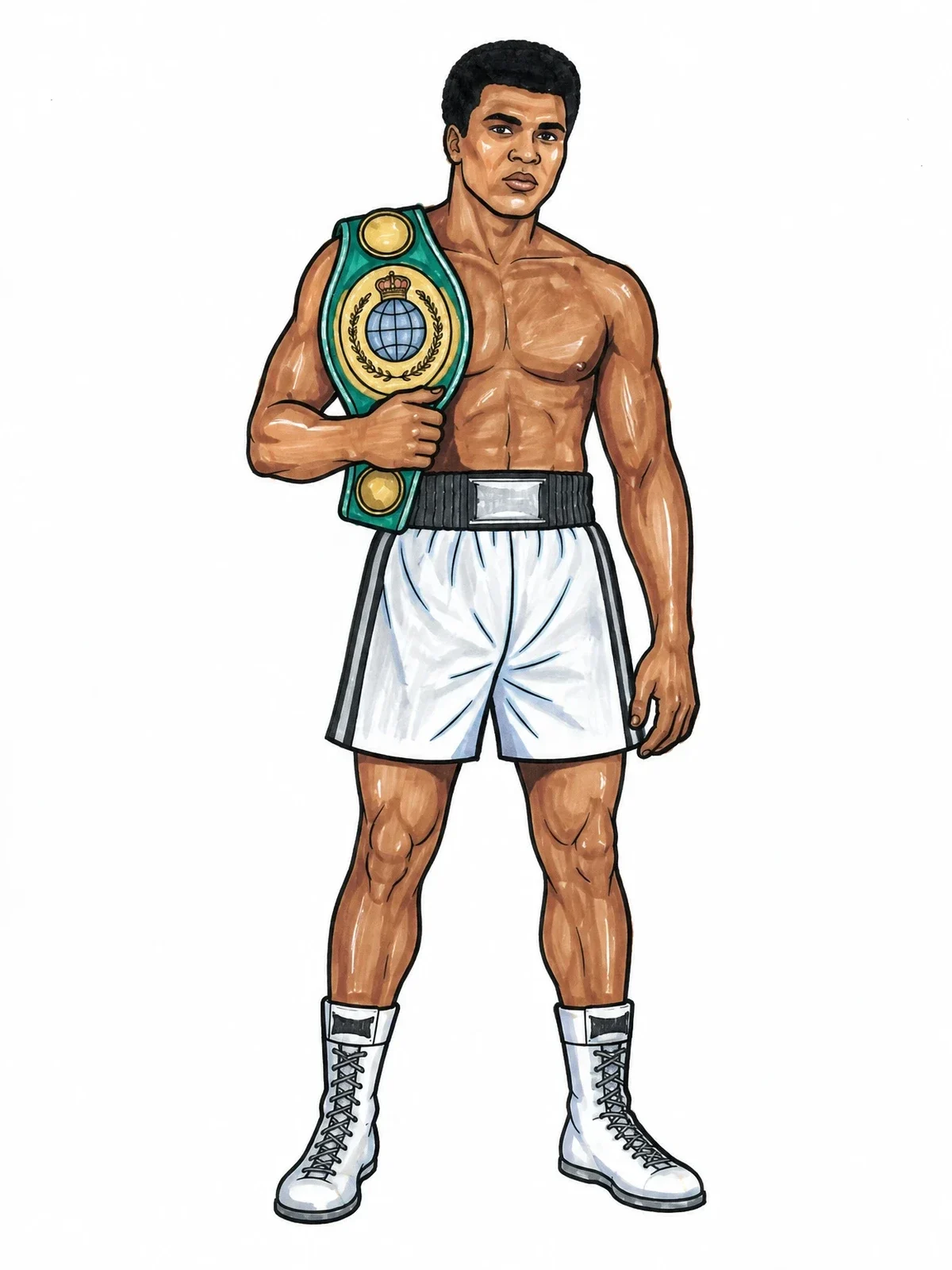 Colored example of the Muhammad Ali With Championship Belt coloring page