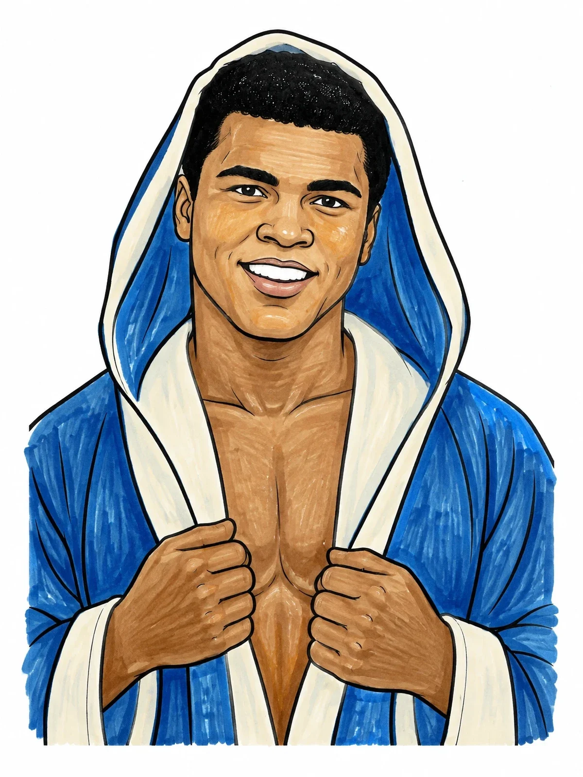 Colored example of the Muhammad Ali In Hooded Boxing Robe coloring page