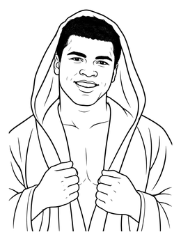 Free printable Muhammad Ali In Hooded Boxing Robe coloring page