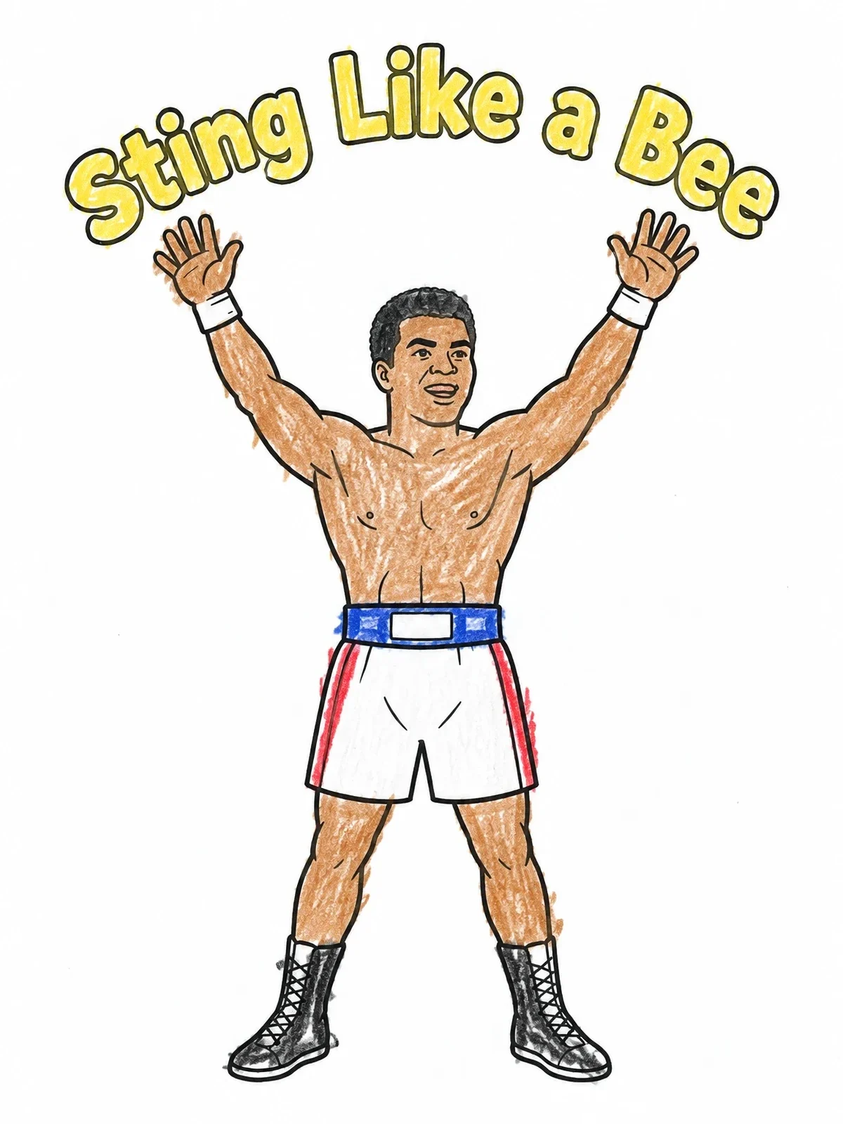 Colored example of the Muhammad Ali Triumphant Victory Pose coloring page