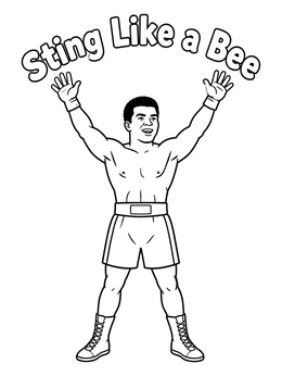 Free printable Muhammad Ali Triumphant Victory Pose coloring page