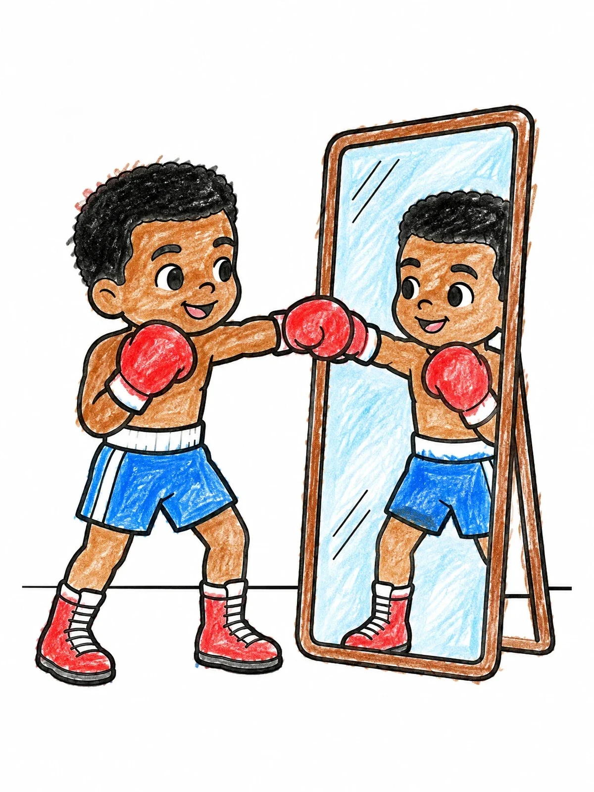Colored example of the Young Boxer Training In The Mirror coloring page