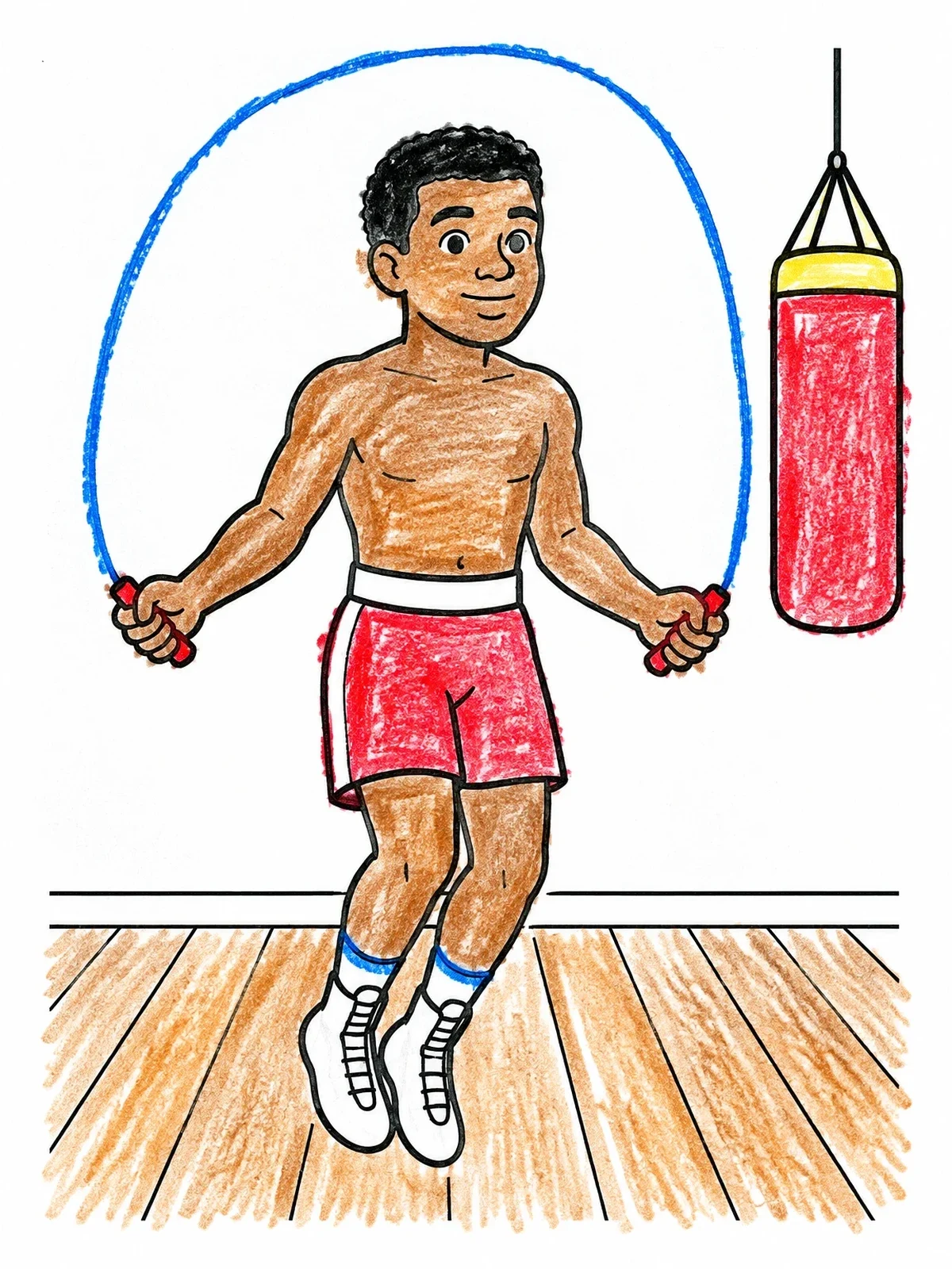 Colored example of the Young Boxer Jumping Rope coloring page