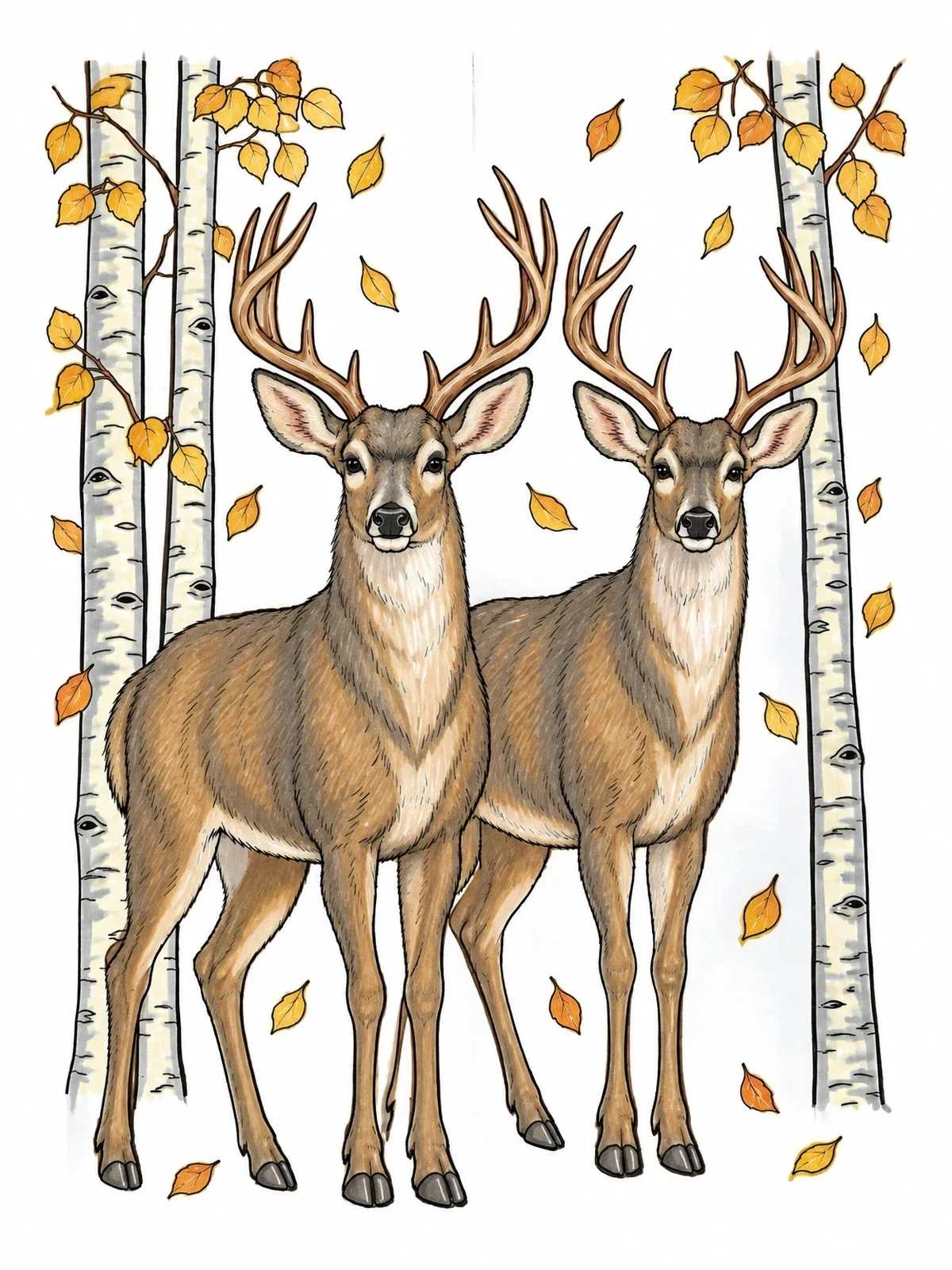 Colored example of the Mule Deer Bucks In Aspen Forest coloring page