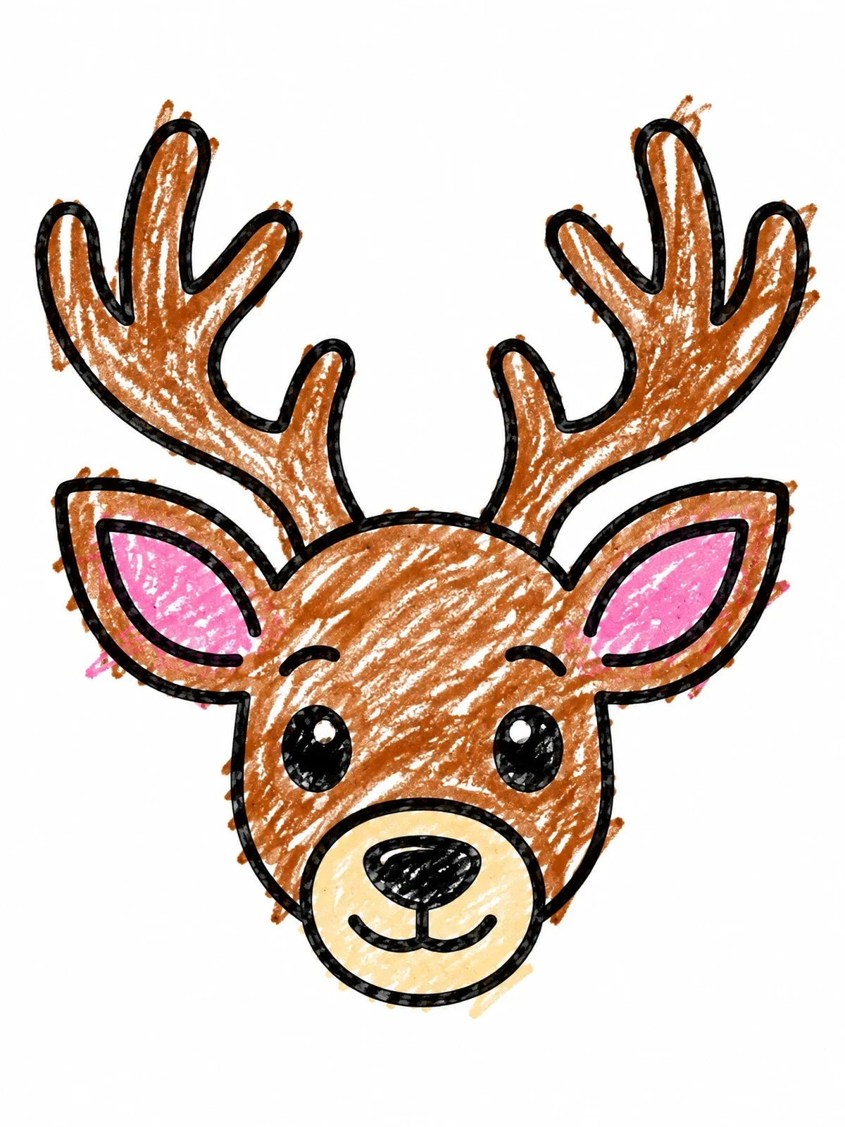 Colored example of the Cute Deer Head With Antlers coloring page