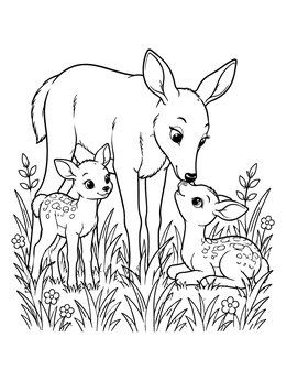 Free printable Mother Mule Deer With Spotted Fawns coloring page