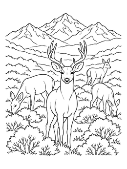 Free printable Mule Deer Herd In The Mountains coloring page