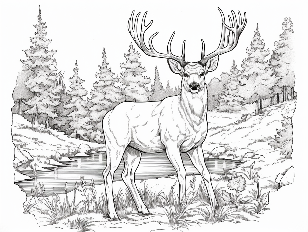 Mule Deer In The Wild Coloring - Coloring Page