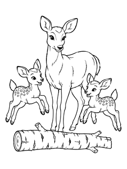 Free printable Mule Deer Mother With Playful Fawns coloring page
