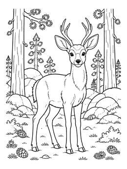 Free printable Young Buck In Pine Forest coloring page
