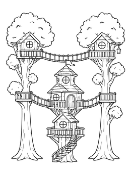Free printable Multi Level Fantasy Treehouse Village coloring page