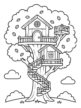 Free printable Multi Level Tree House With Spiral Stairs coloring page