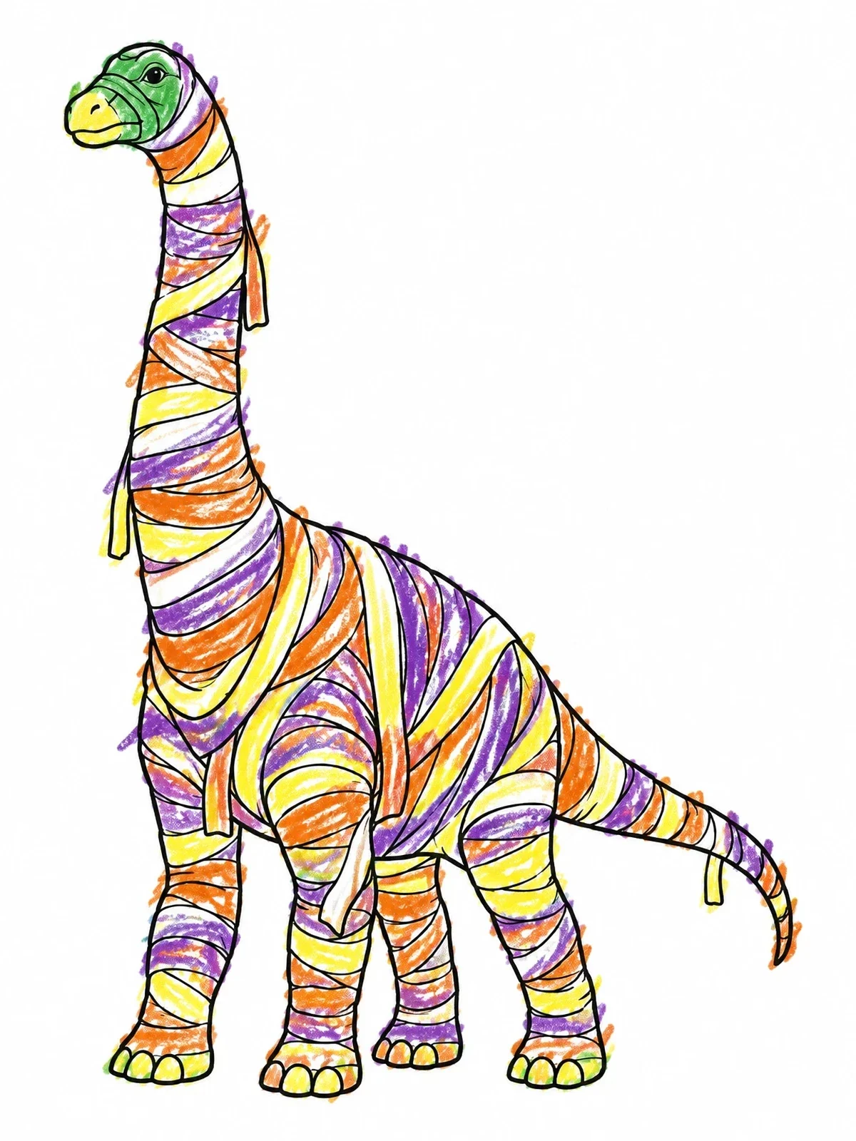 Colored example of the Mummy Brachiosaurus Halloween Dinosaur coloring page