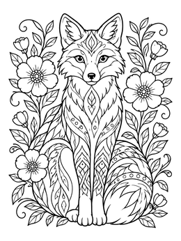 Free printable Ornamental Fox Surrounded By Flowers coloring page