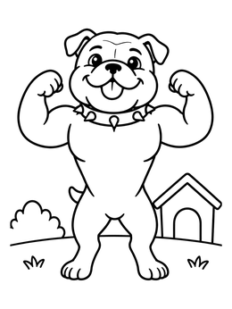 Free printable Muscular Cartoon Bulldog Flexing coloring page