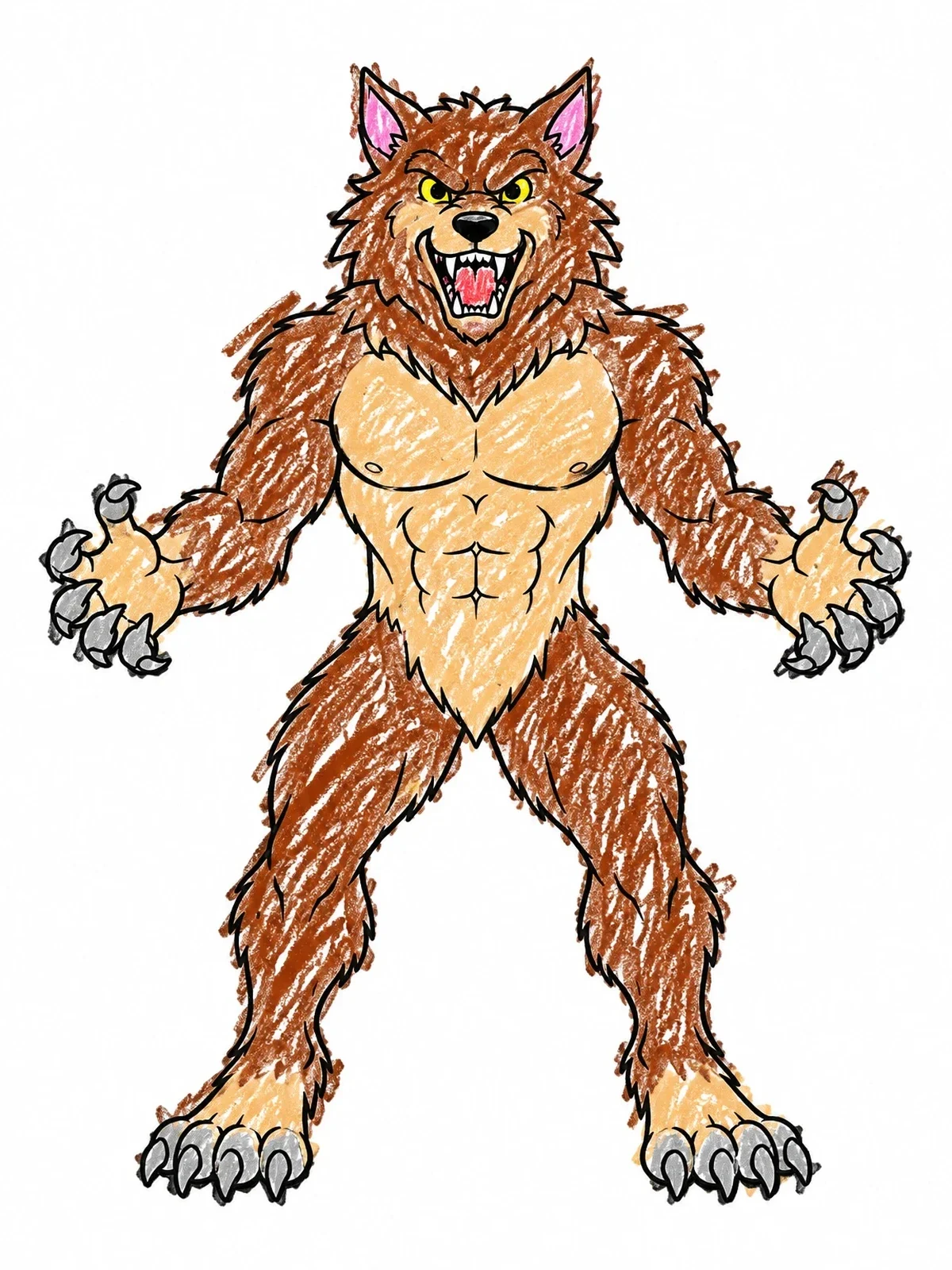 Colored example of the Muscular Werewolf Standing Tall coloring page