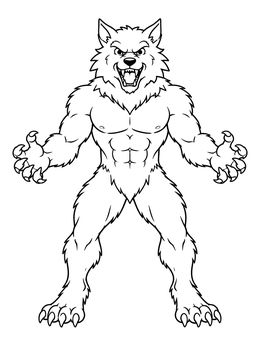 Free printable Muscular Werewolf Standing Tall coloring page