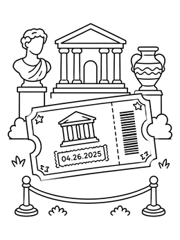 Free printable Museum Admission Ticket And Exhibits coloring page