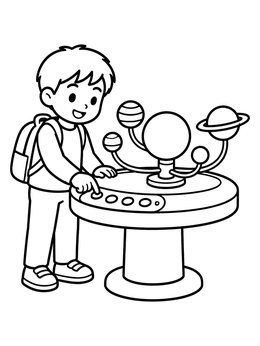 Free printable Boy Exploring Planetarium Display coloring page
