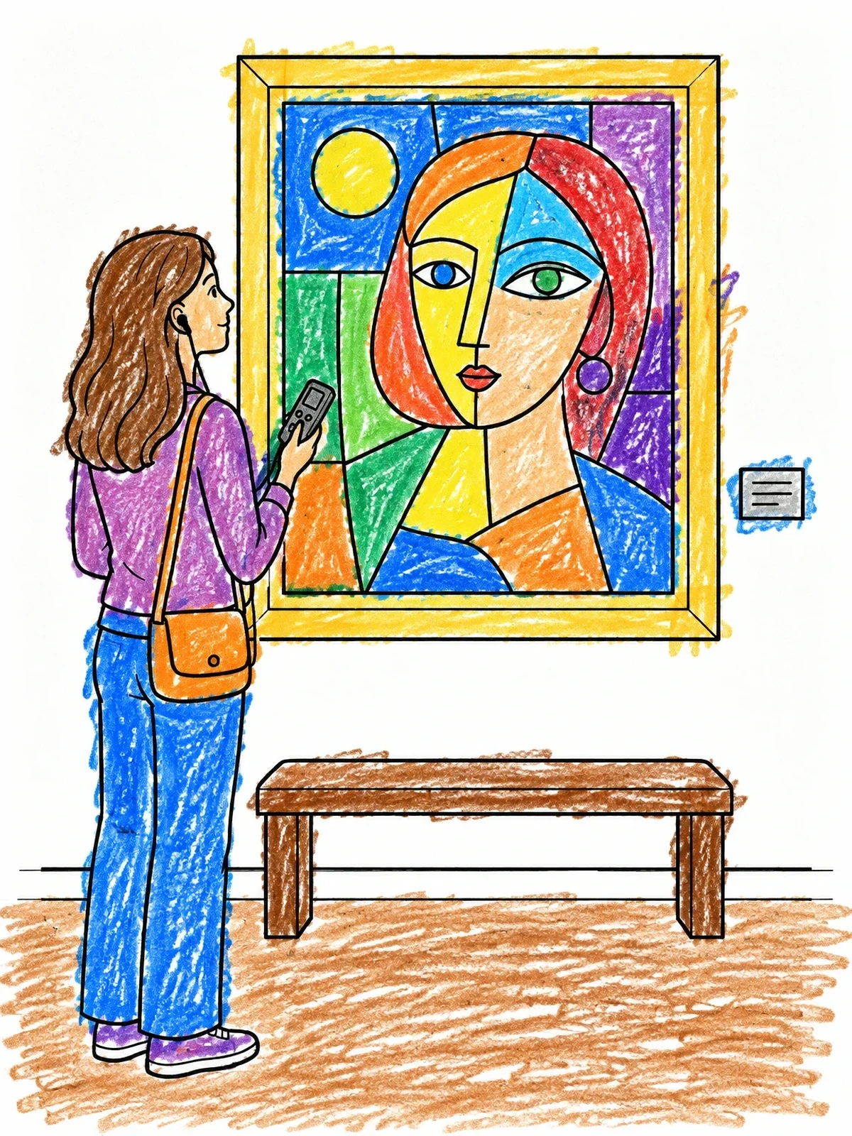 Colored example of the Visitor Admiring Abstract Art In Museum coloring page