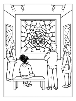 Free printable Museum Visitors Viewing Optical Illusion coloring page