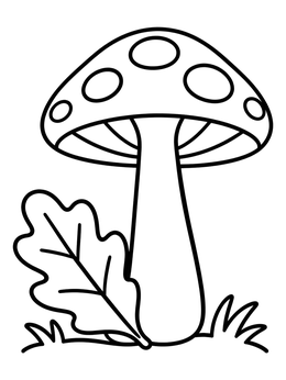 Free printable Mushroom With Autumn Oak Leaf coloring page